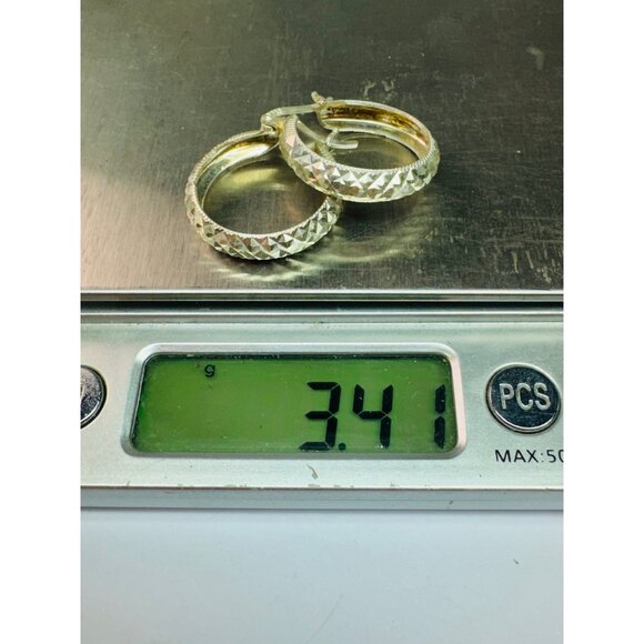 Vintage Estate Sterling Silver 925 Diamond-Cut Textured Hoop Earrings 3.41g - Picture 12 of 12